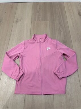 Nike Girls Full Zip Jacket Light Weight Youth Size Large Pink White Nike Logo